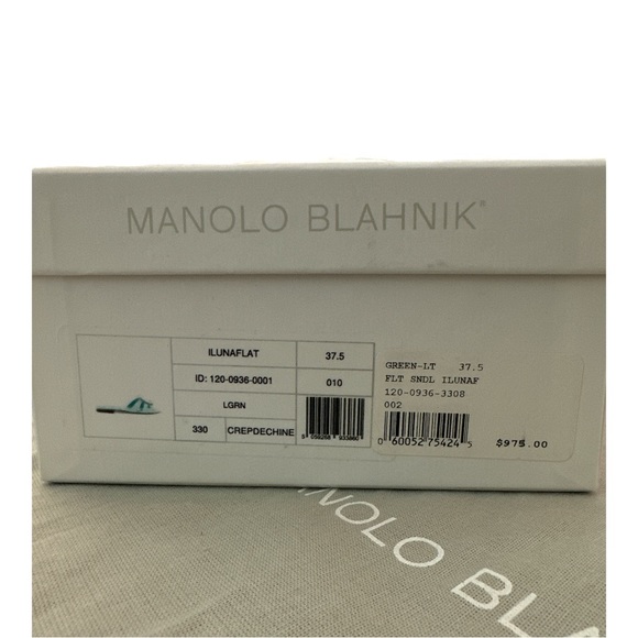 MANOLO BLAHNIK Green Iluna Flat Sandals Silk Crepe De Chine & Crystal Buckle - Picture 10 of 11